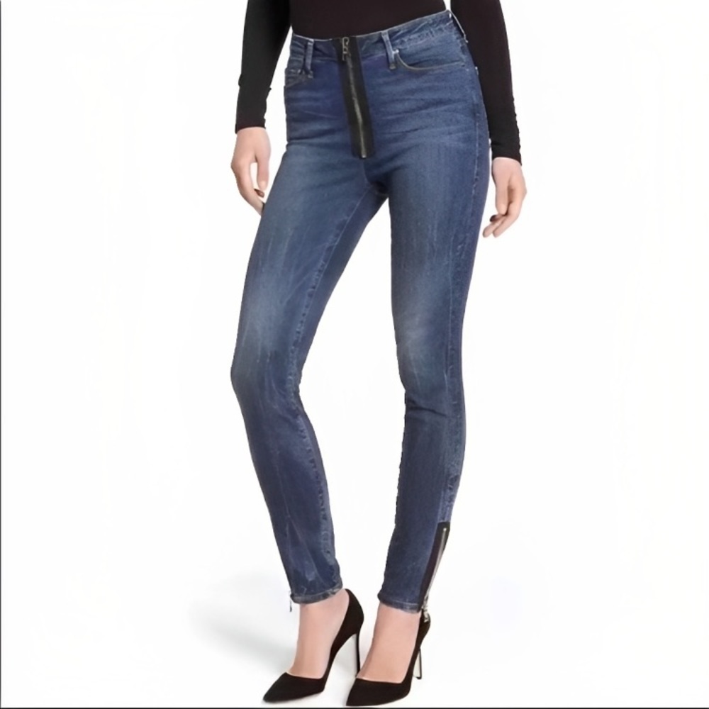 86- Good American Good Waist Exposed Zipper Skinny Jeans